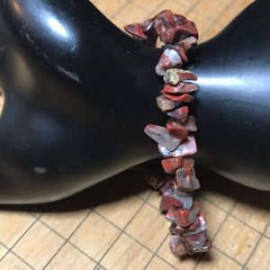 Semiprecious Red Mixed Tone Jasper Stone Nugget Chip 7” Bracelet Elastic EVC